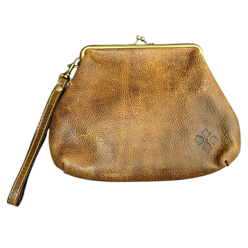 Patricia Nash Tan Leather Kiss-Lock Wristlet Clutch